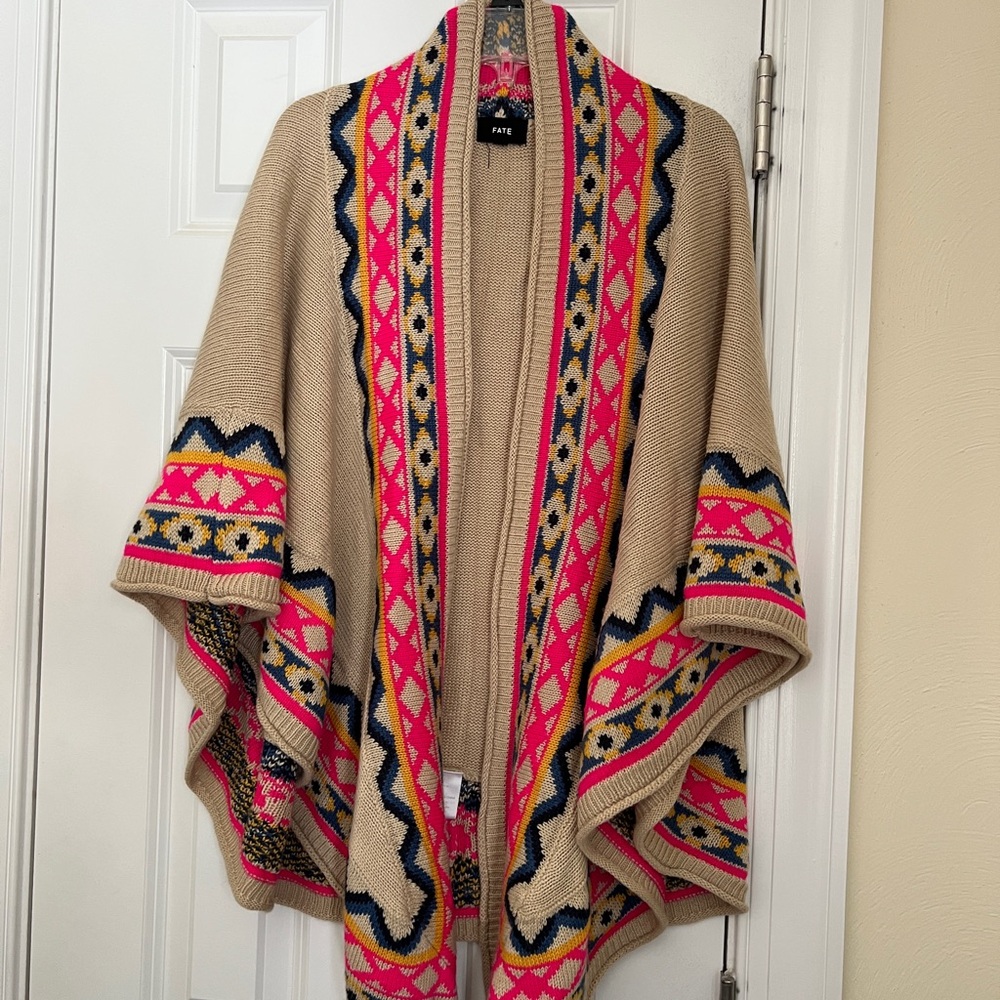 Boho Geometric Open Poncho Cardigan